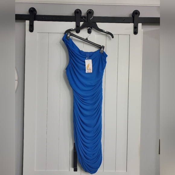 PRETTY GARDEN Rouched One Shoulder Sleeveless Party Cocktail Pencil Dress. NEW! - Picture 1 of 12